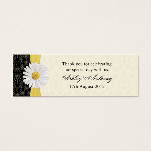 ブラック、アイボリー、金ゴールドデイジー結婚式の引き出物ラベル (正面)
