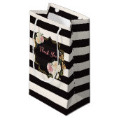 ブラック、アイボリー、金ゴールドフローラストライプの、 スモールペーパーバッグ (正面アングル)