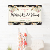 ブラック、アイボリー、金ゴールドフローラブライダルシャワーへようこそ 横断幕 (インサイチュ)