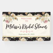ブラック、アイボリー、金ゴールドフローラブライダルシャワーへようこそ 横断幕 (横)