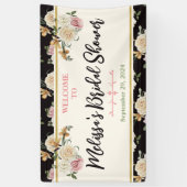 ブラック、アイボリー、金ゴールドフローラブライダルシャワーへようこそ 横断幕 (縦)