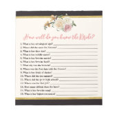 ブラック、アイボリー、金ゴールドフローラブライダルシャワーゲーム ノートパッド (正面)