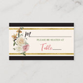 ブラック、アイボリー、金ゴールドフローラブライダルシャワー プレイスカード (正面)