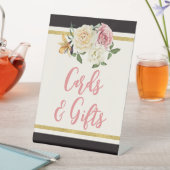 ブラック、アイボリー、金ゴールドフローラブライダルシャワー 台座サイン (インサイチュ)