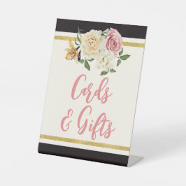 ブラック、アイボリー、金ゴールドフローラブライダルシャワー 台座サイン