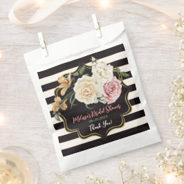 ブラック、アイボリー、金ゴールドフローラブーケ フェイバーバッグ