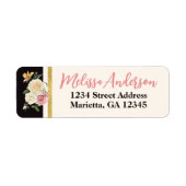 ブラック、アイボリー、金ゴールド花模様差出人住所 ラベル (正面)