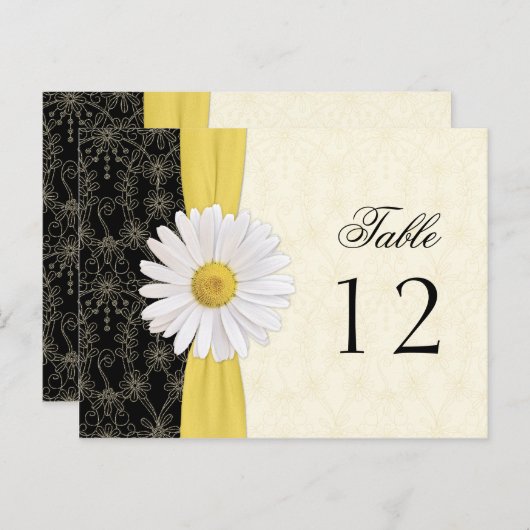 ブラック、アイボリー、金ゴールド、ホワイトデイジー結婚のテーブルカード ポストカード (正面/裏面)