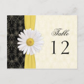 ブラック、アイボリー、金ゴールド、ホワイトデイジー結婚のテーブルカード ポストカード (正面)