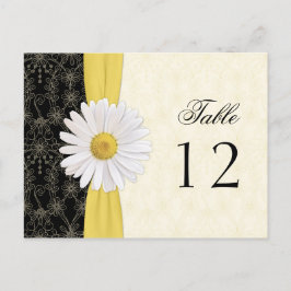 ブラック、アイボリー、金ゴールド、ホワイトデイジー結婚のテーブルカード ポストカード