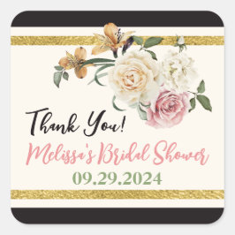 ブラック、アイ象牙色、ゴールドの花束 スクエアシール