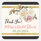 ブラック、アイ象牙色、ゴールドの花束 スクエアシール (正面)