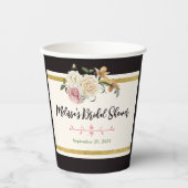 ブラック、アイ象牙、アイボリー、ゴールドの花柄 ブライダルシャワー 紙コップ (正面)