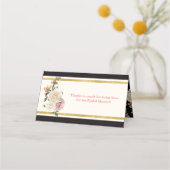 ブラック、アイ象牙、ゴールドの花のブライダルシャワー プレイスカード (裏面)