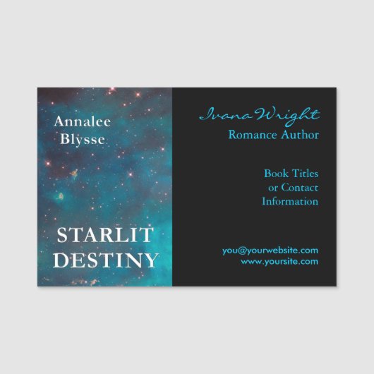 ブラック&アクアサンプルブックカバー作家 名札 (正面)