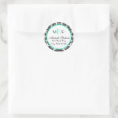 ブラック&アクアダマスクラウンド差出人住所ラベル ラウンドシール (バッグ)