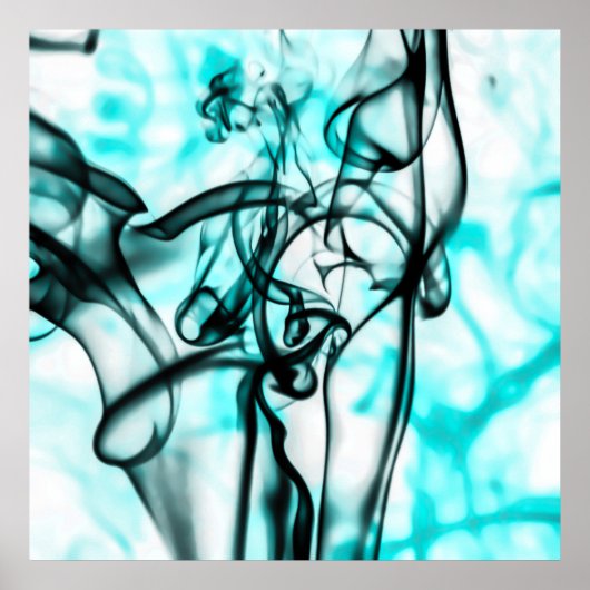 ブラック&アクアティール(緑がかった色)抽象芸術煙模様 ポスター (正面)