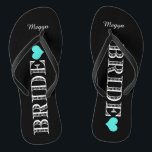 ブラック/アクアハートブライド ビーチサンダル<br><div class="desc">おもしろい、カスタムウェディングビーチサンダル</div>