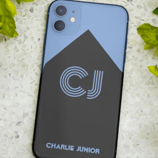 ブラック&アクアブルーモノグラムのイニシャルミニマル Case-Mate iPhoneケース