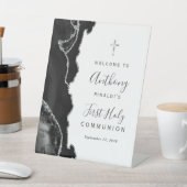 ブラック・アゲイト・シルバー・ファースト・ホーリー・コミュニオンウェルカム 台座サイン (インサイチュ)