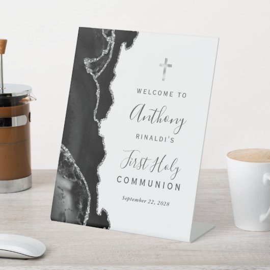 ブラック・アゲイト・シルバー・ファースト・ホーリー・コミュニオンウェルカム 台座サイン (インサイチュ)