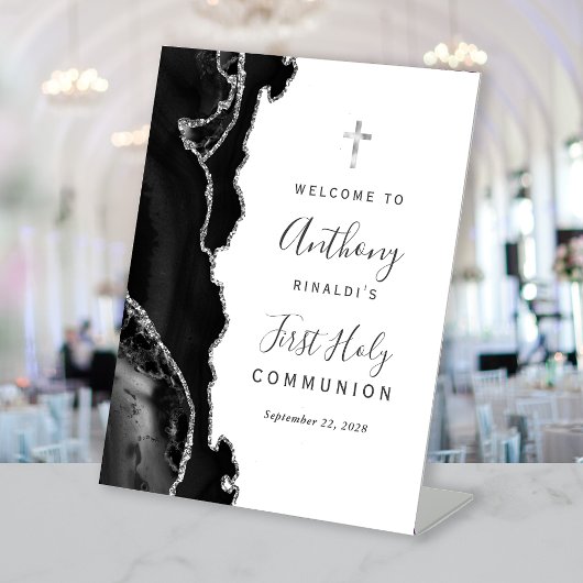 ブラック・アゲイト・シルバー・ファースト・ホーリー・コミュニオンウェルカム 台座サイン