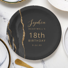 ブラック アゲート ゴールド ダーク 18歳の誕生日 ペーパープレート