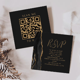 ブラック アゲート ゴールド 結婚式 QRコード RSVP エンクロージャーカード