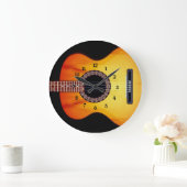 ブラック·アコースティック·ギター·ラウンド ラージ壁時計 (ホーム)