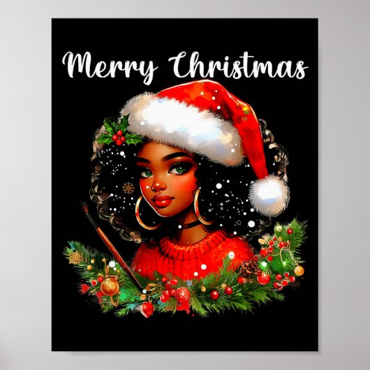 ブラック+アフリカ系+少女+面白い+クリスマス+アメリカ+メラニン ポスター (正面)