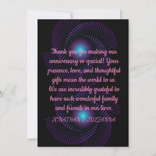 ブラック アブストラクト モダン ユニーク ダイヤモンド アニバーサリー サンキューカード (裏面)