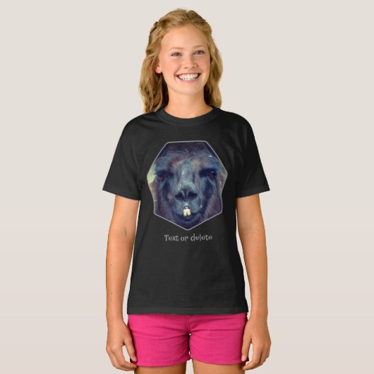 ブラック・アルパカの顔アップ・パーソナライズデザイン Tシャツ (正面フル)