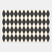 ブラック & アンティークホワイトのパターン コレクション ラッピングペーパーシート (正面)