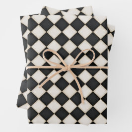 ブラック&アンティークホワイトダイヤモンド ラッピングペーパーシート