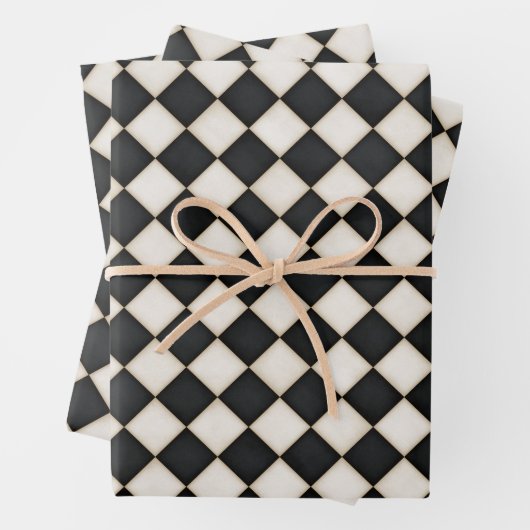 ブラック&アンティークホワイトダイヤモンド ラッピングペーパーシート (インサイチュ)