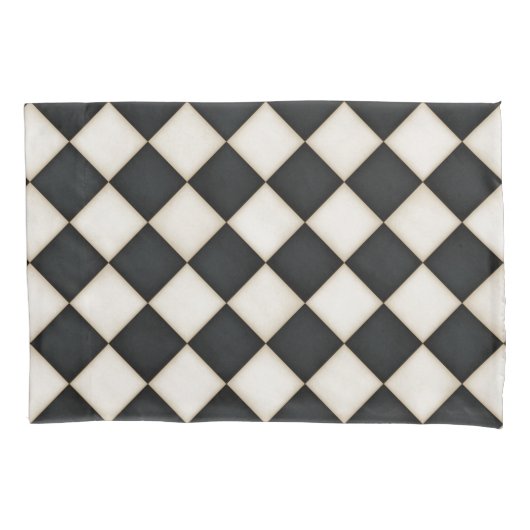 ブラック&アンティークホワイトダイヤモンド 枕カバー (正面左)