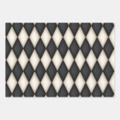 ブラック&アンティークホワイトハーレクインダイヤモンド&ストライプダイヤモンド ラッピングペーパーシート (正面)
