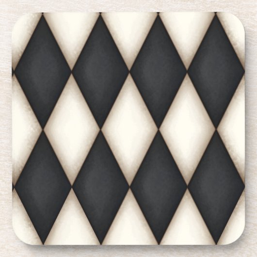 ブラック&アンティークホワイトハーレクイン市松模様にパターン コースター (正面)