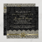ブラック&アンティークホワイトレースブライダルシャワー招待状 招待状 (正面/裏面)