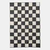 ブラック&アンティークホワイト市松模様に キッチンタオル (縦)