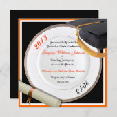 ブラック·アンド·オレンジの卒業パーティー招待状 招待状 (正面/裏面)