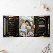 ブラック・アンド・ゴールド・フォイル・アールデコ・フォト・コ結婚ラージュ 三つ折り招待状 (内部)