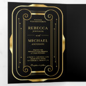 ブラック・アンド・ゴールド・フォイル・アールデコ・フォト・コ結婚ラージュ 三つ折り招待状 (内部最初)
