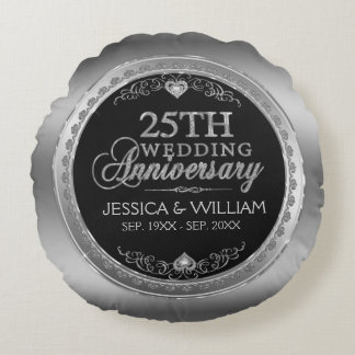 ブラック・アンド・シルバー25結婚周年 ラウンドクッション