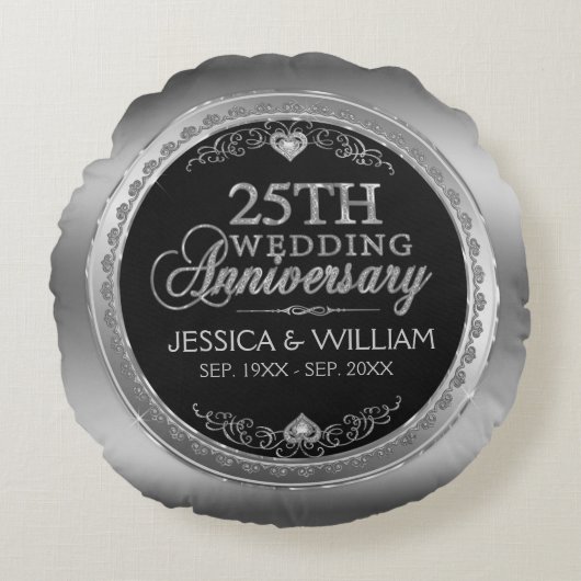 ブラック・アンド・シルバー25結婚周年 ラウンドクッション (正面)