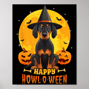 ブラック・アンド・タン・クーンハウンドのハロウィーンの犬の遠吠え ポスター