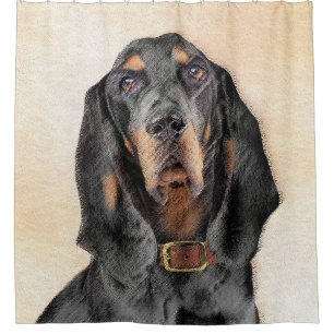 ブラック・アンド・タン・クーンハウンドの絵画 - オリジナル犬アート シャワーカーテン