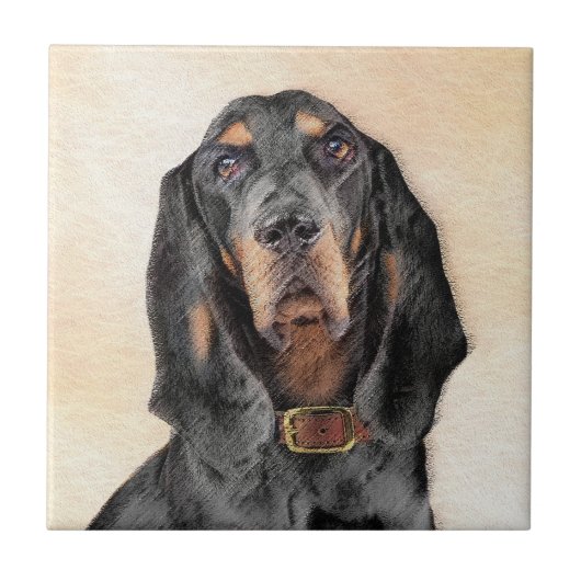 ブラック・アンド・タン・クーンハウンドの絵画 - オリジナル犬アート タイル (正面)