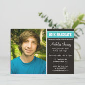 ブラック·アンド·ターコイズティール(緑がかった色)卒業発表 招待状 (スタンド正面)