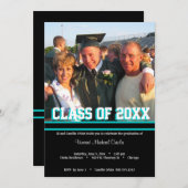 ブラック·アンド·ティール（緑がかった色）·クラス·オブ·卒業パーティー·招待状 招待状 (正面/裏面)